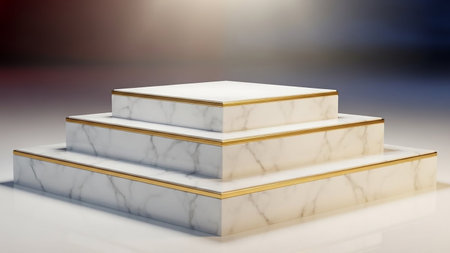 Pedestal with gold and white marble. 3D rendering.の素材