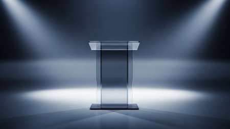 3d render of empty podium for presentation in dark room with spotlightsの素材