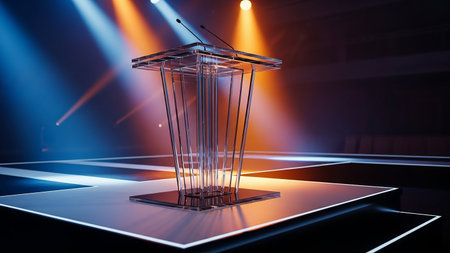 Podium and stage lighting, 3d rendering. Computer digital drawing.の素材