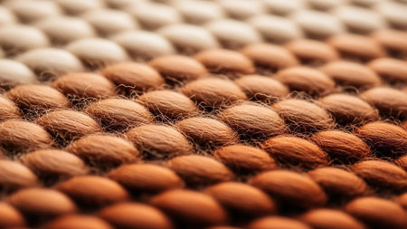 Close-up showing close-up macro view of woven fabric texture. High resolution image suitable for commercial use. Clear details and vibrant colors enhance visual appeal.の素材
