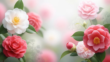 Camellia flower background. Realistic 3d flowers.の素材