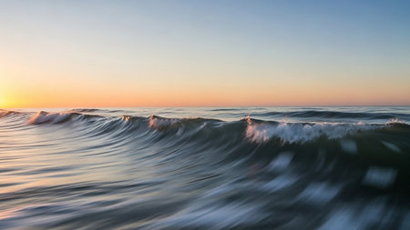 (3890) showing ocean wave at sunset with motion blur. High resolution image suitable for commercial use. Clear details and vibrant colors enhance visual appeal.の素材