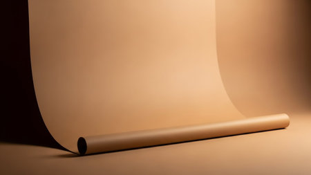 Studio showing brown paper roll studio background. High resolution image suitable for commercial use.の素材
