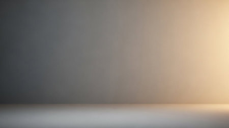 From showing empty studio space with dramatic lighting keywords: studio, background, empty, space, lighting, dramatic, light, shadow, wall, floor, gradient, beige, grey, warm light,...の素材