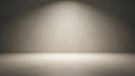 An empty studio with a soft spotlight illuminating the wall and floor, creating a clean and minimalist backdrop for presentations or products.の素材