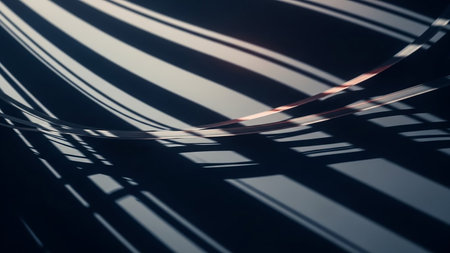 An abstract background features smooth, flowing lines and dramatic shadows, creating a sense of depth and a sleek, modern aesthetic.の素材