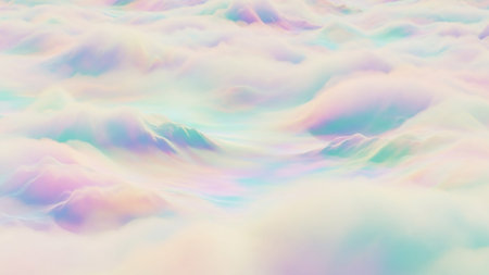 A surreal and dreamlike landscape featuring soft, flowing pastel-colored clouds and undulating mountain-like forms.の素材