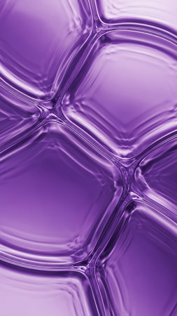 A close-up abstract view of a textured purple surface with a metallic sheen, forming a geometric pattern with smooth, reflective curves.の素材