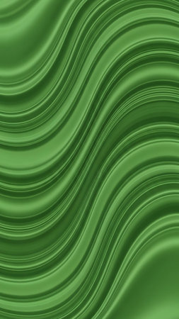 A smooth, flowing green fabric texture with subtle wavy ripples and a gentle sheen, creating an abstract pattern.の素材