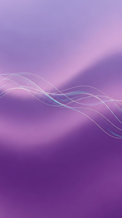 A soft purple gradient background with delicate, flowing white and light blue lines creating a sense of gentle motion and elegance.の素材