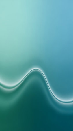 A smooth gradient of teal and blue features a subtle, glowing white wave line across the center, creating a calm and elegant background.の素材