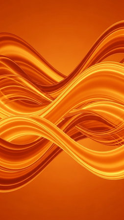 Abstract swirling waves of orange and yellow with a glowing light effect create a dynamic and fluid background.の素材