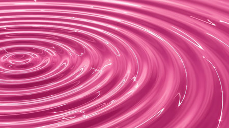 A close-up view of concentric ripples on a vibrant pink liquid surface, with small sparkles reflecting light.の素材