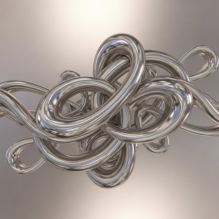 A complex, tangled abstract sculpture made of shiny, reflective metallic material with smooth, intertwined curves and loops.の素材