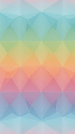 A soft pastel gradient transitions through a geometric pattern of diamonds and triangles, creating a light and airy background.の素材