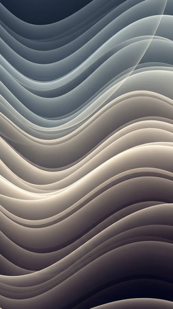 Softly lit abstract waves in neutral tones create a serene background with subtle glows, smooth curves, and a sense of atmospheric depth.の素材