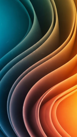 Abstract swirling ribbons of gradient colors including teal, blue, pink, and orange flow smoothly, creating a dynamic and visually appealing layered design.の素材