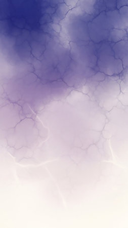 An abstract watercolor background with a gradient from deep purple to white, featuring a delicate cracked texture resembling dried paint or lightning.の素材
