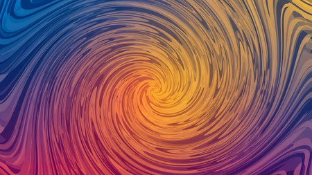 A vibrant abstract background featuring a swirling vortex of colors transitioning from blue to purple, orange, and yellow with a textured line pattern.の素材