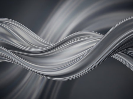 A smooth, flowing metallic silver liquid fabric with soft shadows and highlights creates an elegant and luxurious abstract background.の素材