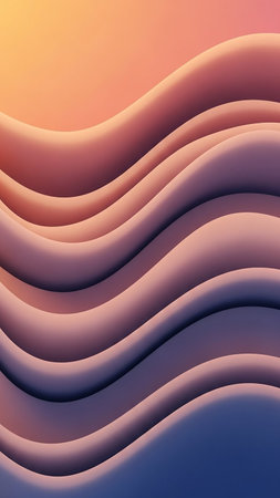 Soft pastel waves with smooth gradient shading and a sense of depth create a gentle, flowing abstract background.の素材