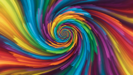 A vibrant and colorful abstract background features a swirling vortex pattern with a sense of motion and a spectrum of bright hues.の素材