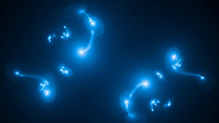 Dynamic showing title: abstract blue glowing dots and lines with bright highlights and soft gradients forming a dynamic background texture. resolution use.の素材