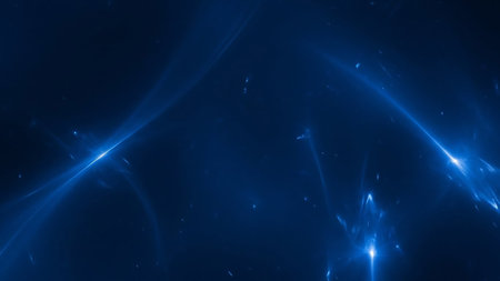 Abstract featuring glowing blue light waves on a dark background with a futuristic and dynamic feel.の素材