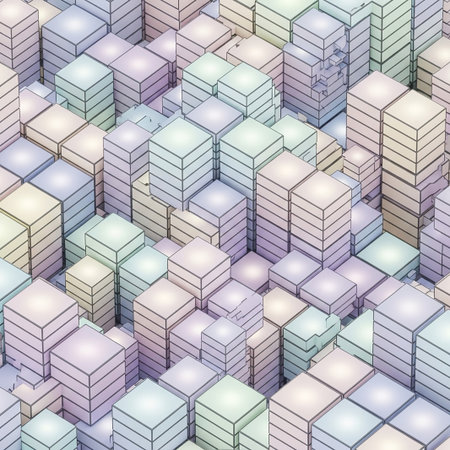 A digital abstract featuring blue fractal patterns with swirling shapes against a dark gradient background.の素材