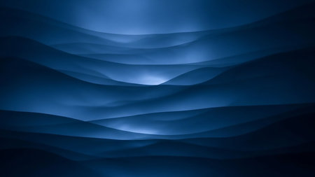 Deep blue layers create undulating waves of light and shadow, forming a serene and atmospheric abstract landscape with a smooth, fluid texture.の素材