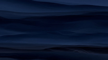An abstract depiction of rolling hills or dunes in deep shades of blue and navy, suggesting a dark, atmospheric landscape at dusk.の素材