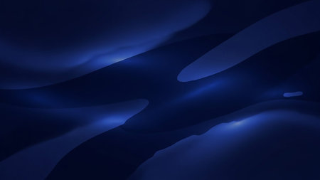 Abstract deep blue forms with luminous highlights and fluid, smooth shapes creating a and modern background.の素材