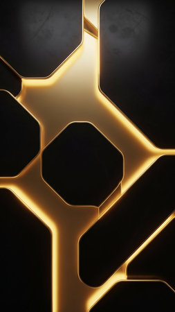 Edges showing futuristic geometric black panels with glowing golden light edges and subtle marble texture accents keywords: abstract, background, futuristic, geometric, pattern, texture,...の素材