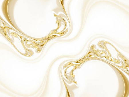 Create showing symmetrical abstract swirling patterns of liquid gold and creamy white with a fluid, organic and marbled texture effect keywords: abstract, background, gold, golden, white,...の素材