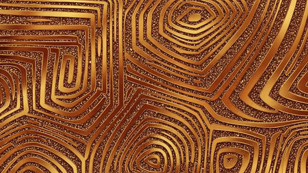 An abstract, textured background with a golden labyrinth pattern set against a bronze surface filled with fine glittering particles, creating a rich metallic effect.の素材