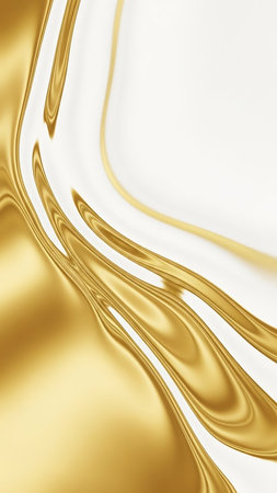 Metallic showing dynamic golden liquid waves with a smooth metallic sheen and soft highlights creating an abstract and fluid background with a feel keywords: gold liquid, abstract, fluid,...の素材