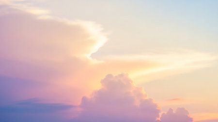 Colored showing soft pastel colored clouds in a sky with gentle hues of pink, purple, and orange during a serene sunrise or sunset. resolutionの素材