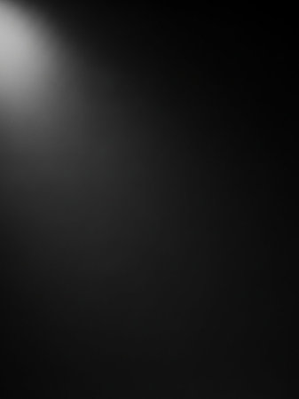 Black showing subtle light gradient emanating from the left corner on a dark black background creating a soft atmospheric effect and subtle texture keywords: black,...の素材