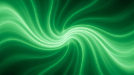 A dynamic, luminous green energy vortex with bright light swirling outwards from the center.の素材