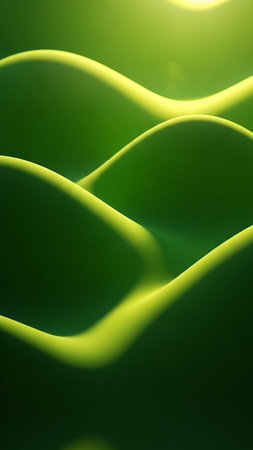 Hills showing smooth undulating green hills with soft glowing light and subtle shadow transitions creating a serene abstract landscape background keywords:...の素材