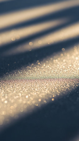 Lights showing golden hour sunlight sparkling on a textured surface with diagonal shadow patterns and soft bokeh lights keywords: sunlight, golden hour, sparkling,...の素材