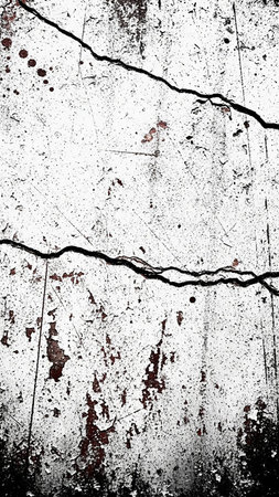 Sense showing grungy distressed white background with prominent black cracks, rust stains, and scratched textures creating a dark and weathered aesthetic keywords:...の素材