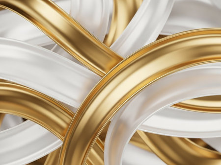 showing intertwined gold and white ribbons creating a abstract pattern. resolution use.の素材