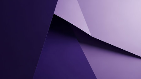 With showing abstract geometric composition with overlapping planes of deep purple and lavender creating a modern minimalist background with sharp angles and soft...の素材