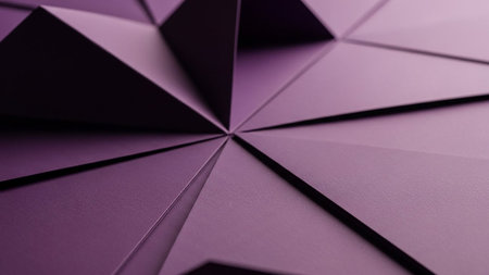 Purple showing close up macro view of a geometric purple surface with sharp triangular facets and deep shadows creating a dramatic abstract pattern keywords:...の素材