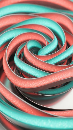 Metallic showing close-up swirling macro view of a red and teal candy lollipop with glittery texture and metallic sheen. resolutionの素材
