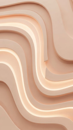Waves showing close-up of layered abstract waves in soft peach and cream tones, with warm internal lighting creating a sense of depth and gentle illumination....の素材