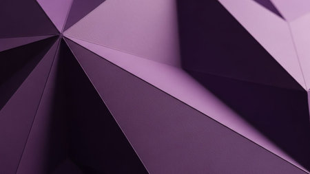 Deep showing abstract geometric background with sharp angles and facets in varying shades of deep purple and lavender creating a faceted, crystalline texture...の素材