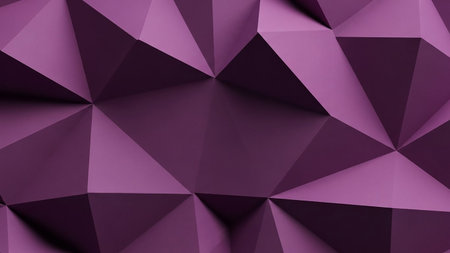 Deep showing abstract geometric background with sharp polygonal facets in a deep purple hue creating a textured, faceted surface with dramatic shadows and...の素材