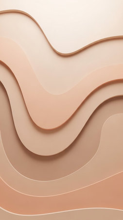 Abstract layered waves in soft peach and tones create a smooth, undulating surface with subtle shadows and highlights on a light background.の素材